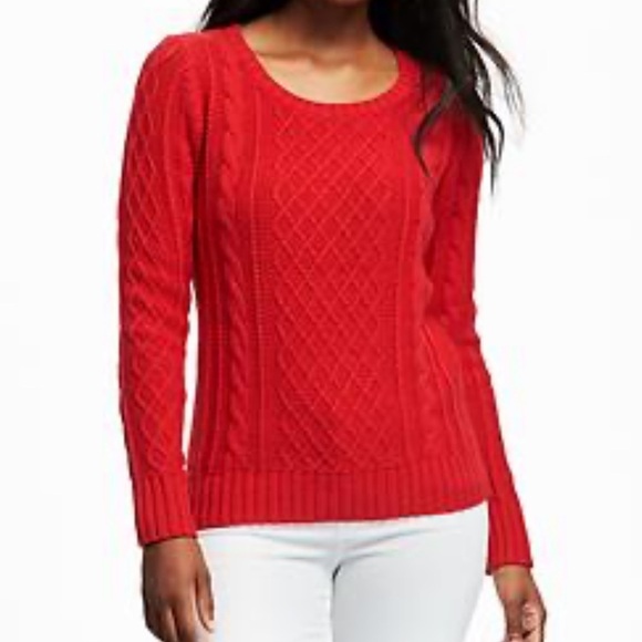 Red Cable Knit Crew Neck Pullover Cotton  Blend Sweater - Picture 1 of 6